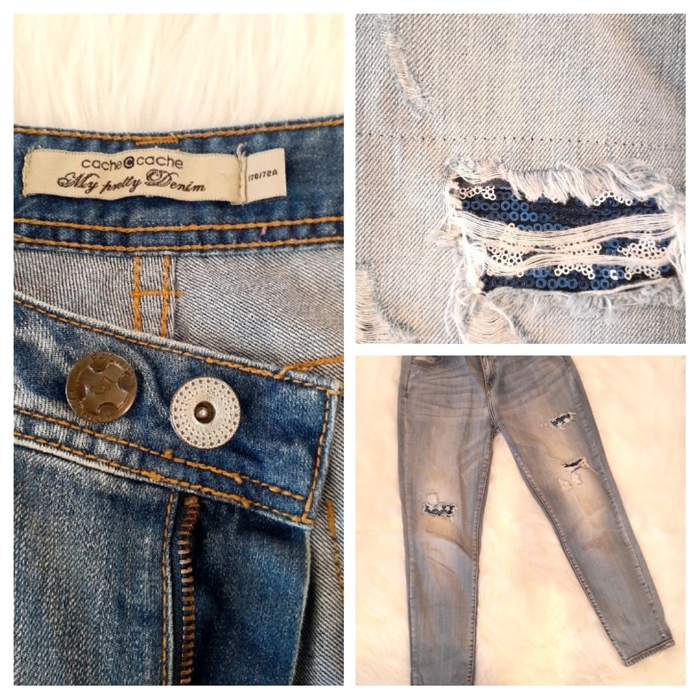 Cache Distressed Jeans Sequins Details - image 2